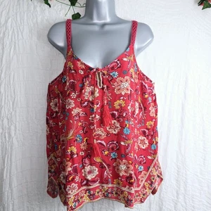 Monsoon Red Embellished Pink Print Cami Vest Top Size L 18 Bust 44" - Picture 1 of 7