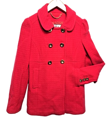 Juicy Couture красный горошек пальто размер M шерсти золото кнопки Baby кукла Y2K девчонка Girlcore - Изображение 1 из 4
