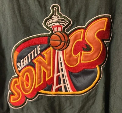 90s SEATTLE SONICS STARTER PUFFER PULLOVER 1/2 ZIP JACKET Large Vintage Green  - Image 1 of 4