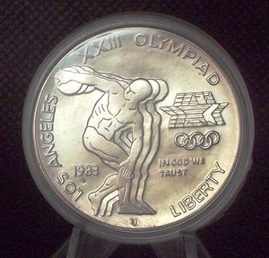 1983 D Unc US Olympic Discus Silver Dollar One Dollar $1 - Picture 1 of 2