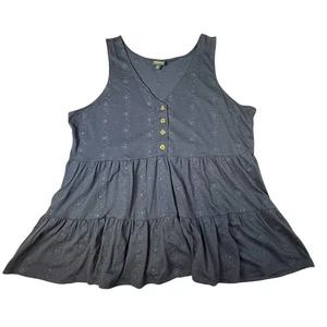 Womens Torrid Eyelet Shirred Hem Babydoll Tank Blue SIZE 3 - Picture 1 of 4