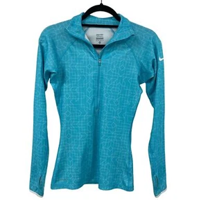 Nike Pro Dri Fit Long Sleeve 1/4 Zip Pullover Bright Blue White Print Womens XS - Picture 1 of 7