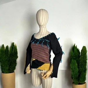 Save The Queen lebendiger mehrfarbiger Pullover, künstlerisches Design, Gr. S, Statement - Bild 1 von 18