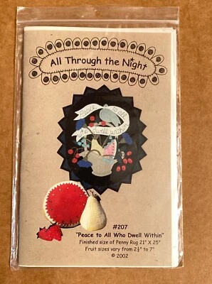 All Through The Night Penny Rug Fruit Plush Folk Art Pattern Peace to All - Image 1 of 4