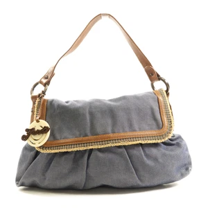 FENDI Shoulder Tote Bag 8BR436 RQ9 Denim Calfskin Leather Blue/Brown - Picture 1 of 12