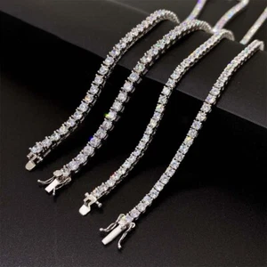 3mm D Color VVS1 Moissanite Tennis Chain Necklace Men 925 Silver Pass Tester - Picture 1 of 8