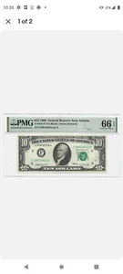 1969 A $10 FEDERAL RESERVE NOTE ATLANTA FR.2019-F FA BLOCK PMG GEM UNC 66 EPQ - Picture 1 of 2
