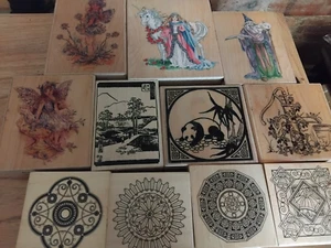 paquete de sellos de goma x10 montados en madera mago hadas mandala tamaño grande algunos nuevos - Imagen 1 de 8