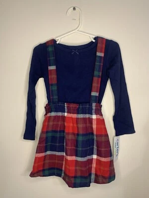 Conjunto de 2 piezas de camisa azul y vestido jersey a cuadros rojo Carters para niñas pequeñas 2T Foto 1 de 4