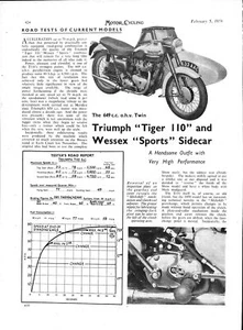 1959 TRIUMPH 'Tiger 110' 649cc Motor Cycle Combination Magazine Report Cutting - Picture 1 of 1