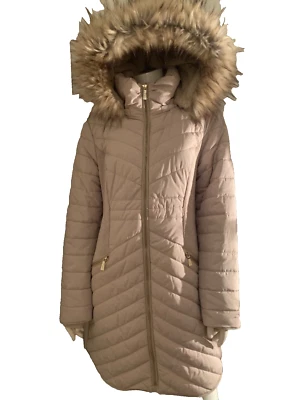 Nuevo DonnaKaran Invierno 3/4 Largo Puffer Hoodie Piel Sintética Recortado Talla M Color Doble Foto 1 de 4