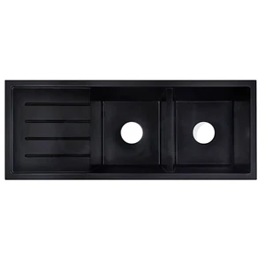 Baiachi Double Bowl and Drainer Granite Kitchen Sink Black - Picture 1 of 9