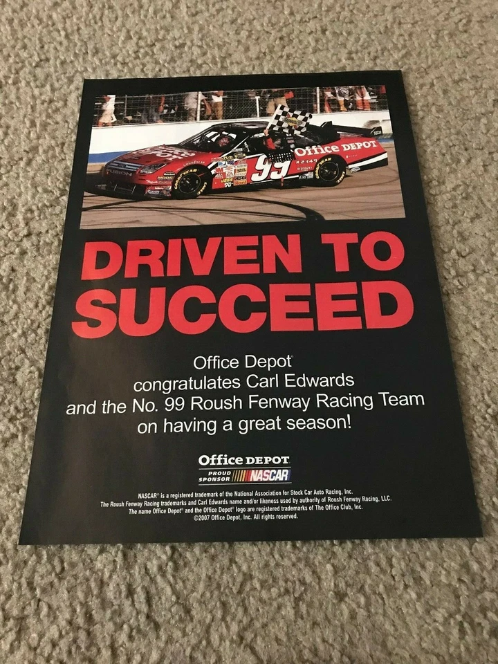 Cartel anuncio impreso vintage 2007 NASCAR CARL EDWARDS #99 Car Office Depot RARO Foto 1 de 1