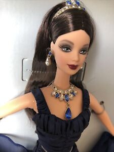 Queen of Sapphires Swarovski Crystal Barbie Doll With Tiara Earrings & Necklace