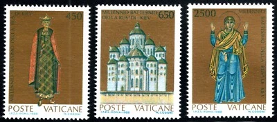 Vatican Stamps Sc# 813-815 MNH, 1988 Kiev Vladimir Sophia Conversion [F62] - Image 1 of 2