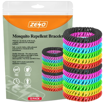 MOSQUITO REPELLENT PLASTIC BRACELETS 12 x NATURAL WATERPROOF DEET-FREE NON-TOXIC - Image 1 of 4