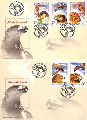 BB002 Romania unit of 2 FDCs 2007 birds of prey - Image 1 of 2