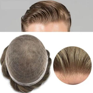 Full French Lace Mens ToupeeSwiss Lace hairpiece Hair Replacement System For Man - Picture 1 of 82