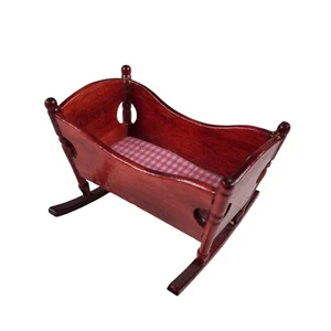 Dollhouse Miniature Baby Crib Cradle Rocker Mahogany Toned Wood 1:12 - Picture 1 of 7