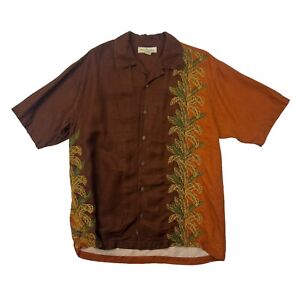 Vintage Tommy Bahama Shirt Mens M Brown Floral Linen Silk Blend Camp Button Up