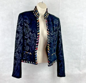 Alberto Mikali Velveteen Embelished Cropped Black Lined 80's Style Jacket Size S - Picture 1 of 17