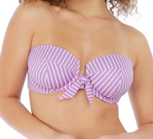 Top bikini Freya Beach Hut Cassis viola bianco taglia 34F fascia senza spalline 6791 - Foto 1 di 12