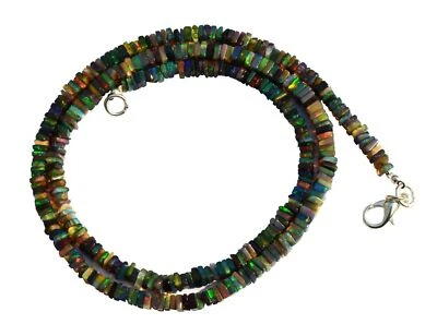 Black Ethiopian Opal 4mm Size Rainbow Fire Square Heishi Beads Necklace 19" - Image 1 of 4