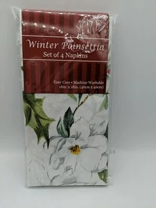 Winter Poinsettia (Set Of 4) Cloth Napkins  18" X 18" - Picture 1 of 4