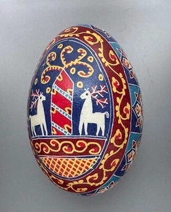 Goose Pysanky, Easter Egg Written on Shell, Wax Resist Dyed, Style #25E - Picture 1 of 6