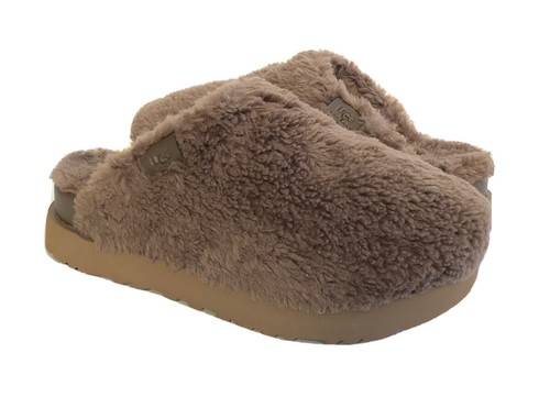 SANDALI IN PELLICCIA SINTETICA UGG FUZZ SUGAR HICKORY SLIDE SLIP ON US 12 EU 43 UK 10