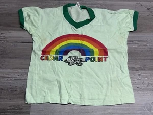 Vintage 80s Kids Cedar Point Ringer Tee Rainbow The Amazement Park Green Size M - Picture 1 of 7