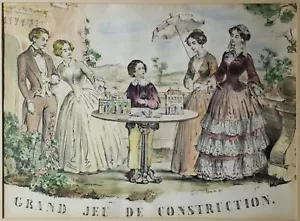 ANTIGUA DÉCADA DE 1850 LITOGRAFÍA FRANCESA RARA BOMMIER JUGUETE JUEGO GRAN JUEGO DE CONSTRUCCIÓN  - Imagen 1 de 12