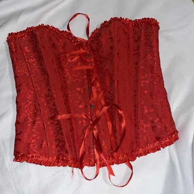 Mujer Sobre Busto Corsé Top Bustier Lencería Con Cordones Rojo Floral Tapiz 4XL Foto 1 de 3