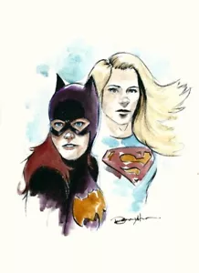 Batgirl and Supergirl by Danny Haas Original Art Commission Sketch 11x14 - Picture 1 of 1