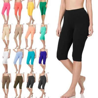 Women's Seamless Soft Cotton Stretch Basic Capri Knee Leggings Fitness Yoga  - Image 1 of 3