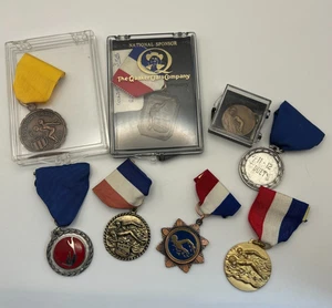 Vintage AAU Medal Lot Of 8 Swimming Jr Olympics Various, one missing front-pics! - Picture 1 of 5