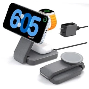 3 in 1 Foldable Wireless Charging Station for MagSafe, Travel Magnetic Gray - Picture 1 of 7