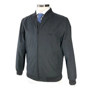 Stussy Flight Jacket Mens S Floral Lined Zip Front Black Lightweight Embroidered - Picture 1 of 19