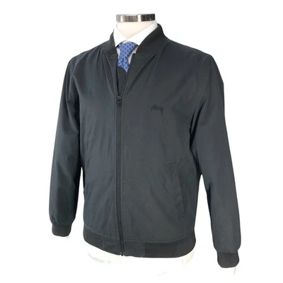 Stussy Flight Jacket Mens S Floral Lined Zip Front Black Lightweight Embroidered - Image 1 of 4