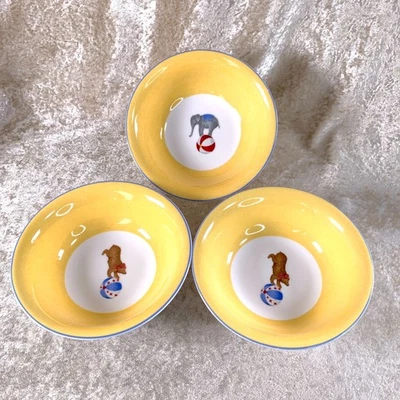 Juego de 3 vajilla de porcelana amarilla cuenco de cereal circo Hermes Paris UN AGRIETADO Foto 1 de 4
