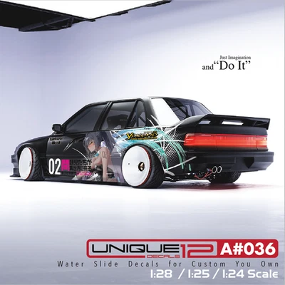 Anime Race Car Water Slide Decal White Toner 1/24 - 1/28 RC Model Diecast # A036 - Image 1 of 4