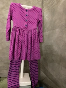 Hanna Andersson BEERE PUNKTE STREIFEN Spiel Tag Kleid Leggings 2-teiliges Set Outfit 110/5-6 - Bild 1 von 4