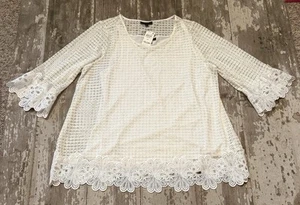 NWT Alfani Solid White Lace / Crochet Overlay Blouse Ladies 2X - Picture 1 of 8