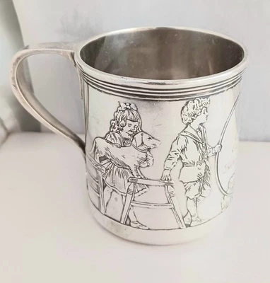 Taza bebé vintage Tiffany & Co. Sterling fecha 1942 figurativa niños y perros - mono Foto 1 de 4