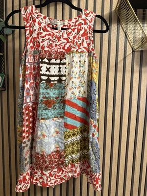 Vestido American Rag XS look retazos midi sin mangas colorido boho vestido de verano Foto 1 de 3