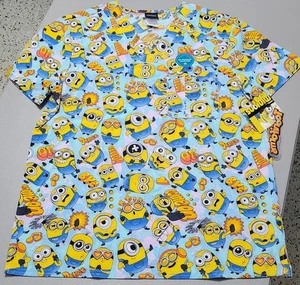 Minions Scrubs Top Cherokee Tooniforms Despicable Me V Neck Pocket Sz L NEW - Picture 1 of 6
