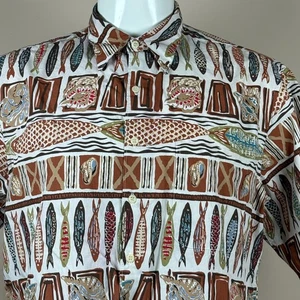 Vintage Reyn Spoone Hawaiian Mens Shirt Large Fish Sea Shells Aloha Friday - Picture 1 of 7