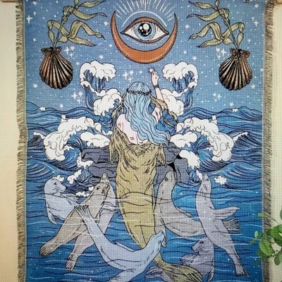 Abrigo Sirena Sello Abrigo Todo Lo Ve Ojo Tejido Jacquard Manta Tapiz 2... Foto 1 de 3