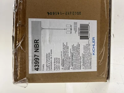 Kichler Crosby 18 дюймов 3-светлая люстра из натуральной латуни прозрачное стекло 43997NBR - Изображение 1 из 3