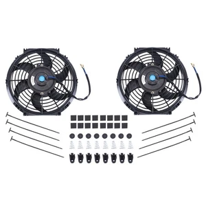 2PCS 10" Black Slim Fan Push Pull Electric Radiator Engine Cooling 12V Mount Kit - Picture 1 of 10